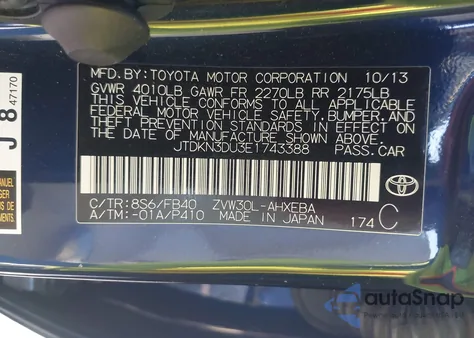 2014 Toyota Prius Three from USA, damaged, VIN JTDKN3DU3E1743388